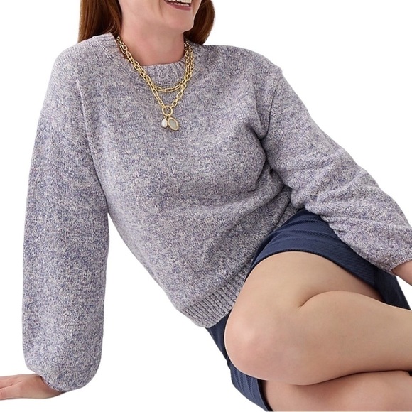 J. CREW NEW Puff Sleeve Crew Neck Sweater Size Medium in Lilac Ivory - Picture 11 of 15